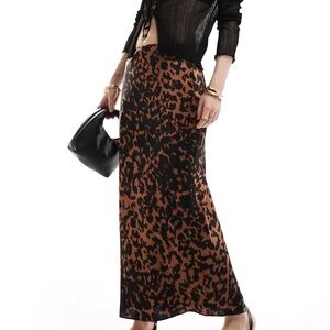 ASOS Animal Print Maxi Skirt - Black and Brown